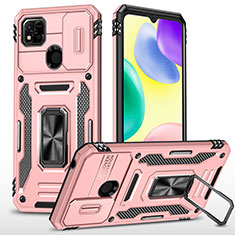 Coque Contour Silicone et Plastique Housse Etui Mat avec Magnetique Support Bague Anneau MQ4 pour Xiaomi POCO C3 Or Rose