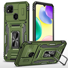 Coque Contour Silicone et Plastique Housse Etui Mat avec Magnetique Support Bague Anneau MQ4 pour Xiaomi POCO C3 Vert