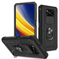 Coque Contour Silicone et Plastique Housse Etui Mat avec Magnetique Support Bague Anneau MQ4 pour Xiaomi Poco X3 NFC Noir