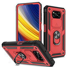 Coque Contour Silicone et Plastique Housse Etui Mat avec Magnetique Support Bague Anneau MQ4 pour Xiaomi Poco X3 Pro Rouge