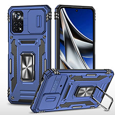 Coque Contour Silicone et Plastique Housse Etui Mat avec Magnetique Support Bague Anneau MQ4 pour Xiaomi Poco X4 Pro 5G Bleu