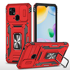 Coque Contour Silicone et Plastique Housse Etui Mat avec Magnetique Support Bague Anneau MQ4 pour Xiaomi Redmi 10C 4G Rouge