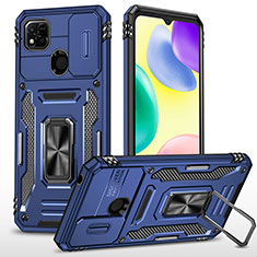 Coque Contour Silicone et Plastique Housse Etui Mat avec Magnetique Support Bague Anneau MQ4 pour Xiaomi Redmi 9 Activ Bleu