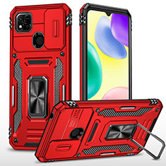 Coque Contour Silicone et Plastique Housse Etui Mat avec Magnetique Support Bague Anneau MQ4 pour Xiaomi Redmi 9 Activ Rouge