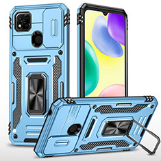 Coque Contour Silicone et Plastique Housse Etui Mat avec Magnetique Support Bague Anneau MQ4 pour Xiaomi Redmi 9 India Bleu Ciel