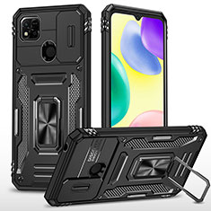 Coque Contour Silicone et Plastique Housse Etui Mat avec Magnetique Support Bague Anneau MQ4 pour Xiaomi Redmi 9 India Noir