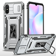 Coque Contour Silicone et Plastique Housse Etui Mat avec Magnetique Support Bague Anneau MQ4 pour Xiaomi Redmi 9A Argent