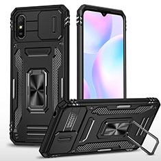 Coque Contour Silicone et Plastique Housse Etui Mat avec Magnetique Support Bague Anneau MQ4 pour Xiaomi Redmi 9A Noir