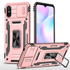 Coque Contour Silicone et Plastique Housse Etui Mat avec Magnetique Support Bague Anneau MQ4 pour Xiaomi Redmi 9AT Or Rose