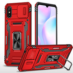 Coque Contour Silicone et Plastique Housse Etui Mat avec Magnetique Support Bague Anneau MQ4 pour Xiaomi Redmi 9AT Rouge