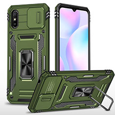 Coque Contour Silicone et Plastique Housse Etui Mat avec Magnetique Support Bague Anneau MQ4 pour Xiaomi Redmi 9AT Vert