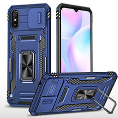 Coque Contour Silicone et Plastique Housse Etui Mat avec Magnetique Support Bague Anneau MQ4 pour Xiaomi Redmi 9i Bleu