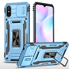 Coque Contour Silicone et Plastique Housse Etui Mat avec Magnetique Support Bague Anneau MQ4 pour Xiaomi Redmi 9i Bleu Ciel