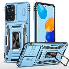 Coque Contour Silicone et Plastique Housse Etui Mat avec Magnetique Support Bague Anneau MQ4 pour Xiaomi Redmi Note 11 Pro 4G Bleu Ciel