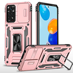 Coque Contour Silicone et Plastique Housse Etui Mat avec Magnetique Support Bague Anneau MQ4 pour Xiaomi Redmi Note 11 Pro 4G Or Rose