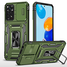 Coque Contour Silicone et Plastique Housse Etui Mat avec Magnetique Support Bague Anneau MQ4 pour Xiaomi Redmi Note 11 Pro 4G Vert