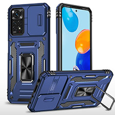 Coque Contour Silicone et Plastique Housse Etui Mat avec Magnetique Support Bague Anneau MQ4 pour Xiaomi Redmi Note 11 Pro 5G Bleu