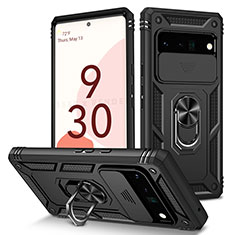 Coque Contour Silicone et Plastique Housse Etui Mat avec Magnetique Support Bague Anneau MQ5 pour Google Pixel 6 Pro 5G Noir