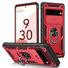 Coque Contour Silicone et Plastique Housse Etui Mat avec Magnetique Support Bague Anneau MQ5 pour Google Pixel 6 Pro 5G Rouge