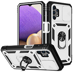 Coque Contour Silicone et Plastique Housse Etui Mat avec Magnetique Support Bague Anneau MQ5 pour Samsung Galaxy A32 5G Argent