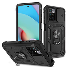 Coque Contour Silicone et Plastique Housse Etui Mat avec Magnetique Support Bague Anneau MQ5 pour Xiaomi Redmi 10 (2022) Noir