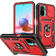 Coque Contour Silicone et Plastique Housse Etui Mat avec Magnetique Support Bague Anneau MQ5 pour Xiaomi Redmi Note 10 4G Rouge