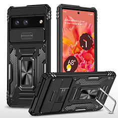 Coque Contour Silicone et Plastique Housse Etui Mat avec Magnetique Support Bague Anneau MQ6 pour Google Pixel 7 5G Noir