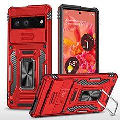 Coque Contour Silicone et Plastique Housse Etui Mat avec Magnetique Support Bague Anneau MQ6 pour Google Pixel 7 5G Rouge