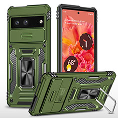 Coque Contour Silicone et Plastique Housse Etui Mat avec Magnetique Support Bague Anneau MQ6 pour Google Pixel 7 5G Vert