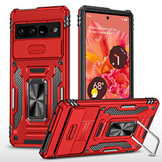 Coque Contour Silicone et Plastique Housse Etui Mat avec Magnetique Support Bague Anneau MQ6 pour Google Pixel 7 Pro 5G Rouge