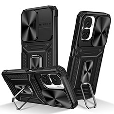 Coque Contour Silicone et Plastique Housse Etui Mat avec Magnetique Support Bague Anneau MQ6 pour Huawei Honor 90 Lite 5G Noir