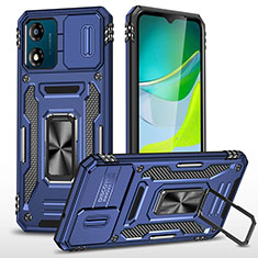 Coque Contour Silicone et Plastique Housse Etui Mat avec Magnetique Support Bague Anneau MQ6 pour Motorola Moto E13 Bleu