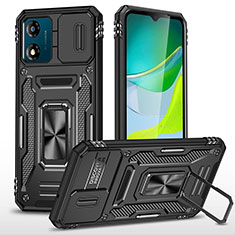 Coque Contour Silicone et Plastique Housse Etui Mat avec Magnetique Support Bague Anneau MQ6 pour Motorola Moto E13 Noir