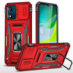 Coque Contour Silicone et Plastique Housse Etui Mat avec Magnetique Support Bague Anneau MQ6 pour Motorola Moto E13 Rouge