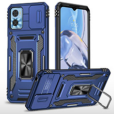 Coque Contour Silicone et Plastique Housse Etui Mat avec Magnetique Support Bague Anneau MQ6 pour Motorola Moto E22 Bleu