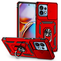 Coque Contour Silicone et Plastique Housse Etui Mat avec Magnetique Support Bague Anneau MQ6 pour Motorola Moto Edge 40 Pro 5G Rouge