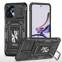 Coque Contour Silicone et Plastique Housse Etui Mat avec Magnetique Support Bague Anneau MQ6 pour Motorola Moto G13 Noir