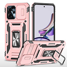 Coque Contour Silicone et Plastique Housse Etui Mat avec Magnetique Support Bague Anneau MQ6 pour Motorola Moto G13 Or Rose