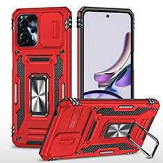 Coque Contour Silicone et Plastique Housse Etui Mat avec Magnetique Support Bague Anneau MQ6 pour Motorola Moto G13 Rouge