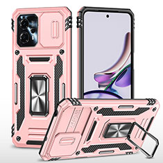 Coque Contour Silicone et Plastique Housse Etui Mat avec Magnetique Support Bague Anneau MQ6 pour Motorola Moto G23 Or Rose