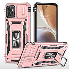 Coque Contour Silicone et Plastique Housse Etui Mat avec Magnetique Support Bague Anneau MQ6 pour Motorola Moto G32 Or Rose