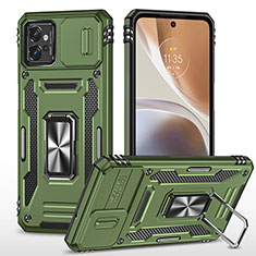 Coque Contour Silicone et Plastique Housse Etui Mat avec Magnetique Support Bague Anneau MQ6 pour Motorola Moto G32 Vert