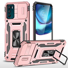 Coque Contour Silicone et Plastique Housse Etui Mat avec Magnetique Support Bague Anneau MQ6 pour Motorola Moto G42 Or Rose