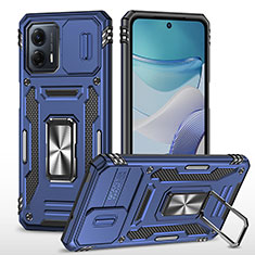 Coque Contour Silicone et Plastique Housse Etui Mat avec Magnetique Support Bague Anneau MQ6 pour Motorola Moto G53 5G Bleu