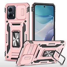 Coque Contour Silicone et Plastique Housse Etui Mat avec Magnetique Support Bague Anneau MQ6 pour Motorola Moto G53j 5G Or Rose