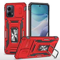 Coque Contour Silicone et Plastique Housse Etui Mat avec Magnetique Support Bague Anneau MQ6 pour Motorola Moto G53j 5G Rouge