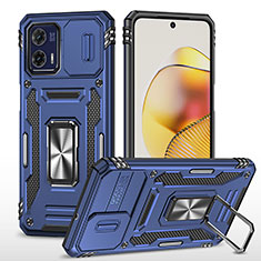 Coque Contour Silicone et Plastique Housse Etui Mat avec Magnetique Support Bague Anneau MQ6 pour Motorola Moto G73 5G Bleu