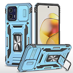 Coque Contour Silicone et Plastique Housse Etui Mat avec Magnetique Support Bague Anneau MQ6 pour Motorola Moto G73 5G Bleu Clair