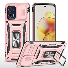 Coque Contour Silicone et Plastique Housse Etui Mat avec Magnetique Support Bague Anneau MQ6 pour Motorola Moto G73 5G Or Rose