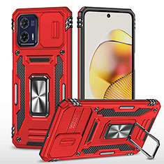 Coque Contour Silicone et Plastique Housse Etui Mat avec Magnetique Support Bague Anneau MQ6 pour Motorola Moto G73 5G Rouge